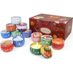 12 x Christmas Scented Candles, 2.5 oz Jar Candles, 12 Christmas Scented Candle Gift Set for Women, 12 Hours Burning Time, Candle Gift for Stress Relief, Relaxation, Meditation, Spa, Yoga