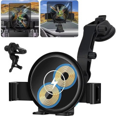CUBTEM Mobile Phone Holder Car with Charging Function, 15 W Qi Double Coil Wireless Car Charger Quick Charger Mobile Phone Holder Car Magnet for Samsung Galaxy Z Fold 6/5/4 for iPhone for Huawei