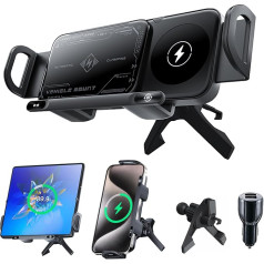 Olycism Mobile Phone Holder Car for Galaxy Z Fold/Flip with Charging Function 15 W Dual Coils QC 3.0 Fast Wireless Charger Car for Z Fold/Flip 6 Can Automatic Rotating Car Mount Wireless Car Chargers