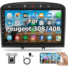 Hodozzy Android Car Radio for Peugeot 408/308/308SW 2007-2015 with Sat Nav, 9 Inch Touchscreen Car Radio 2 DIN with WiFi/GPS/RDS/FM/Bluetooth/USB/Mirror Link + Reversing Camera