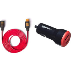 CTEK Connect 2.5 m Extension: Extend the Range of Your CTEK Charger & Amazon Basics - Car Charger, USB Port: 2 Inputs, 4.8 Amp / 24 W, Black/Red