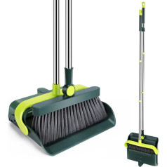 HEVOL Broom and Dustpan Set, 119 cm Broom with Handle, Dustpan Combo with Long Handle, Dustpan Set with Comb Teeth, Shovel and Broom Set for Household Cleaning of Home, Kitchen, Office - Green