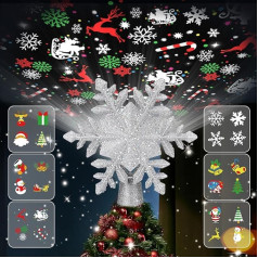 Johiux Tree Topper Christmas Decoration, Christmas Tree Topper Star with LED Projector, Christmas Tree Topper Decoration, Christmas Tree Decoration Topper, Projector Christmas Indoor