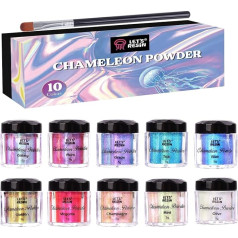 LET'S RESIN Chameleon Powder, Pack of 10 Colours Shift Mica Powder for Epoxy Resin/Tumbler, Saturated Colour Changing Chrome Pigment Powder, Soap Making, Candle Making, Slime