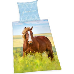 Herding Young Collection Reversible Bed Linen Set, Horse Motif, Duvet Cover 140 x 200 cm, Pillowcase 70 x 90 cm, Cotton/Renforcé