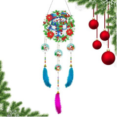 Diamant-Kunst-Malerei-Traumfänger, Weihnachtstraumfänger, 5D-Diamant-Traumfänger-Kits, Federanhänger, Diamant-Kunstmalerei für Fenster, Wand, Ornament, Zuhause (A)