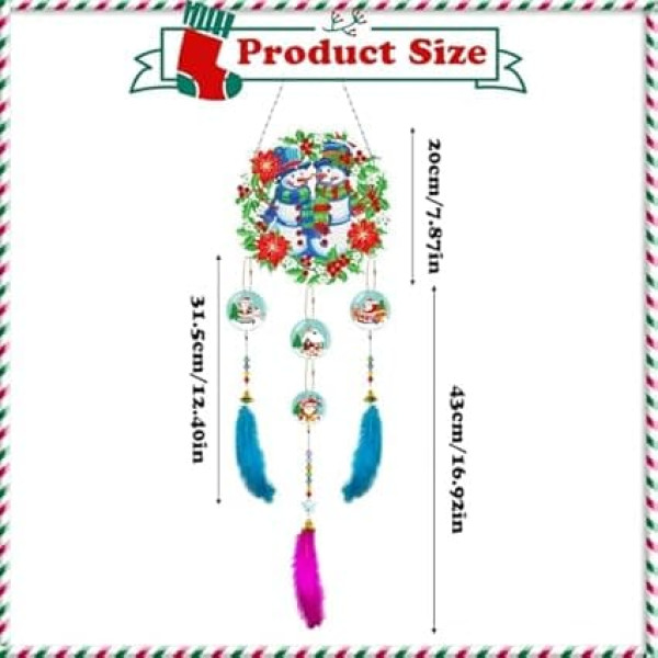 Diamant-Kunst-Malerei-Traumfänger, Weihnachtstraumfänger, 5D-Diamant-Traumfänger-Kits, Federanhänger, Diamant-Kunstmalerei für Fenster, Wand, Ornament, Zuhause (A)