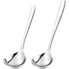 BESTONZON Cabilock Stainless Steel Spoon Soup Ladles Serving Spoon for Hotel Home Restaurant Kitchen (Handle: 17 cm / 20 cm, Silver) Pack of 2