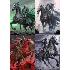 5D DIY Diamond Painting Large Full Pictures 40 x 50 cm Diamond Painting 4 Pack Four Horsemen of the Apocalypse (Conquest/Slaughter/Famine/Death) Diamond Painting by Numbers Cross Stitch Mosaic