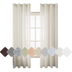 MIULEE Voile Curtains, Sheer Linen Curtain with Eyelets, Transparent, Linen Look, Living Room Window Curtain, Translucent Decorative Curtain for Bedrooms, 140 x 245 cm (W x H), Ivory Set of 2