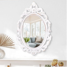 Lzuso Wall Mirror Oval Vintage Mirror for Wall Wooden Hanging Decorative Mirror for Bathroom Bedroom Living Room Entrance Decoration 60x40cm