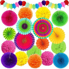 Recosis Multicoloured Party Decoration, Paper Pompoms Hanging Fan Garland for Fiesta Party Decoration, Mexican Decoration, Party, Wedding, Birthday, Festival, Christmas