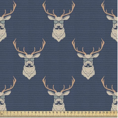 ABAKUHAUS Deer Fabric, Sold by the Metre, Retro Hipster Animals, Quality Fabric, Decorative Upholstery Home Textile Fabric, 2 m (148 x 200 cm), Blue Grey Tan