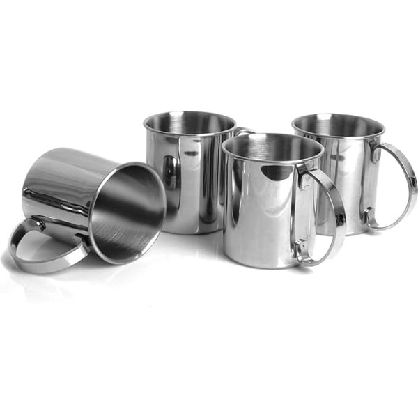 ECHTWERK 4 Piece Copper Mugs Set, Shatterproof Stainless Steel Glasses, Cocktail Set, Cocktail Glasses Perfect for Gin, Vodka, Beer and Cold Drinks Gift Set, Silver Edition, 1000ml
