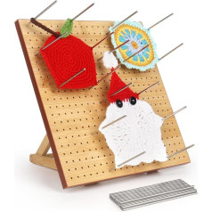 Aeeque Large Blocking Board, Wooden Granny Square Spanner 29 cm x 29 cm with 30 Pieces Stainless Steel Rod Pins, Foldable Barrier Board for Crocheting Granny Square, Crochet Projects