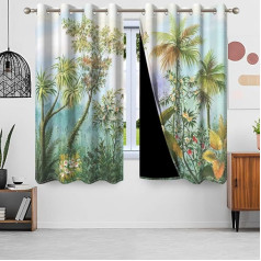 Uiiooazy Forest Curtains, Boho Style, Tropical Green Leaves, Plants, Thermal Curtain, Opaque Polyester Curtain, Blackout Curtain with Eyelets for Bedroom, Living Room, Children's Room, 140 x 225 cm