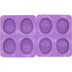 POFET Oval Silicone Mould with 4 Cavities, 2 Packs Oval Moulds, Silicone Mould Tree of Life Oval for Making Handmade Soap, Chocolate, Candles and Jelly, Purple