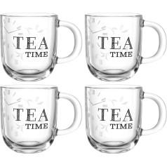 LEONARDO HOME Ufficio Tea Time Mugs, Set of 4, Dishwasher-Safe Cup Set, Modern & High-Quality Tea Cups for the Office, Everyday Glass Coffee Cup Set, 400 ml, 047078