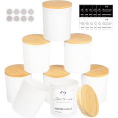 CONNOO 8 x Empty Christmas Candle Jars for Candle Making with Bamboo Lids and Adhesive Labels, Large Candle Jars for Candle Making - Spice Powder Containers, 400ml