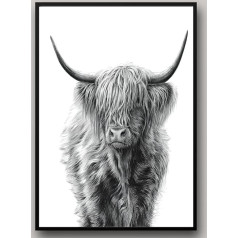 IUNTWEIE Nordic Highland Cow Canvas Pictures Print, Scottish Highland Cow Poster Wall Pictures, Modern Highland Cow Decoration for Living Room, Home Decor Decor, No Frame (Highland Cow-1, 40 x 60)