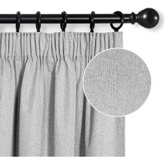 MYSKY HOME Opaque Ruffle Tape Curtain, Bedroom Thermal Blackout Curtain, Cold Protection, Height 225 x Width 140 cm, Light Grey, Set of 2