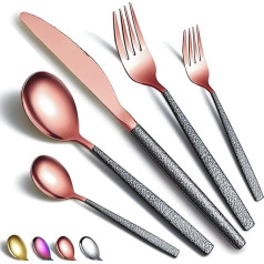 HOMQUEN Cutlery Set of 30 Rose Gold Head Coating with Black Mars Handle, Stainless Steel Copper Titanium Coating Knife Spoon Forks Cutlery Set Utensils Set Cutlery Set Service for 6