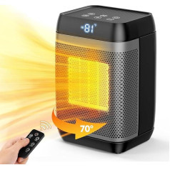 Aoreun Ceramic Fan Heater Energy Saving 1500 W Fan Heater Quiet with Remote Control and Touch LED 3 Modes Smart Thermostat Heating Electric, Timer, 70° Oscillation Overheating & Tilt Protection