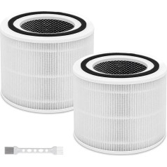 Pack of 2 Core 300 Air Purifier Filters for Levoit Core 300 Core 300s Core 300-RF 3-in-1 H13 HEPA Activated Carbon, Cleans up to 99.98% Dust, Pollen, Allergens for Allergy Sufferers and Smokers, White