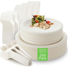 FWEEK 250 Piece Disposable Tableware Set, Paper Plates Set, Compostable Biodegradable Plates, Eco-Friendly Tableware Set, Includes 45 and 9 Inch Paper Plates, Forks, Picnic, BBQ