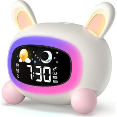 Lemnoi Children's Light Alarm Clock, Children's Alarm Clock with Night Light, Battery Operated Children's Sleep Trainer with Snooze Function, 4 Brightness Levels and Colourful Light, Digital Alarm