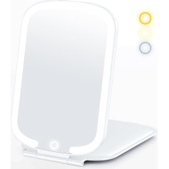 llano Travel Mirror Makeup Mirror with Lighting, Rechargeable 3-Colour Lighting Dimmable Touch Screen, Foldable Portable Makeup Mirror
