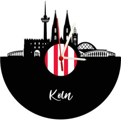 bigcopy e.K. Wall Clock Cologne Skyline Red / White High-Quality Acrylic Glass Clock with Silent Quartz Movement 3 mm Thickness