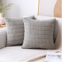 Set of 2 Cushions with Filling (60 x 60 cm Cream) Mosa Corduroy Short Striped Sofa Cushion Couch Cushion Decorative Cushion Premium Filling Cushion Included Soft & Comfortable Double Pack