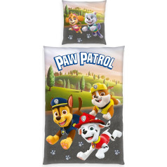 Herding Paw Patrol Bed Linen, Pillowcase 80 x 80 cm with Reversible Motif, Duvet Cover 135 x 200 cm, with Button Placket, 100% Cotton