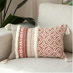 hi-home Boho Cushion Cover, Decorative Cushion Covers with Tassel, Cotton, Sofa Cushion, 30 x 50 cm, Cushion Cover, Decorative Cushion Cover, Boho Style for Sofa, Bedroom, Living Room (Pink)