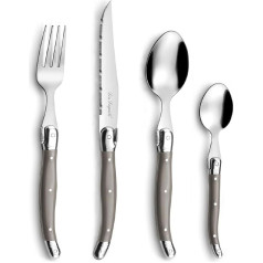 LOU LAGUIOLE Tradition Steak Knife Cutlery Set 24 Pieces | Steak Cutlery with Tradition and Style | Taupe Handles | Serrated Knife | Barbecue Cutlery Set | Sharp Knife | Cutlery Set for 6 People