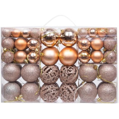 Christmas Baubles Set, 101 Pieces Christmas Tree Decoration Baubles and a Tree Topper, Decorative Hanging Ornaments Christmas Tree Pendant, Diameter 30 mm/40 mm/60 mm, Christmas Baubles, Rose Gold