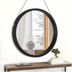JJUUYOU Round Mirror for Wall 50cm Hanging Circle Mirror for Bathroom Wall Mounted Wooden Frame Mirror for Living Room Bedroom Washroom Dorm