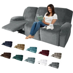 MAXIJIN Sofa Covers, Stretch Velvet Recliner Covers for 3 Pillow Furniture Covers, Thick Soft Washable Sofa Slipcovers (Sofa Lounger, Dark Grey), 8 Pack