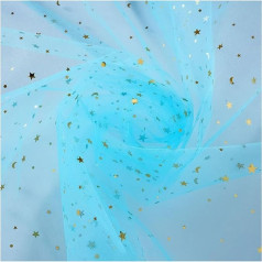 Hrlace 1000 m Tulle Fabric, 150 cm Wide, Glitter Tulle Decorative Fabric, Star Moon Sequins, Tulle Ribbon, Glitter Yarn, Decorative Fabric for DIY Sewing Clothing, Tutu Skirts, Wedding Decoration,
