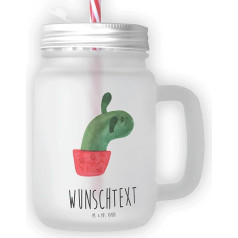 Mr. & Mrs. Panda Personalised Drinking Glass Mason Jar Cactus Mum - Personalised Gifts, Desired Text, Cacti, with Name, Personalised Glass
