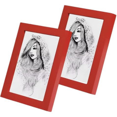 A4 Red Picture Frames - Pack of 2 Rustic Farmhouse Wooden Frames - No Mat Photo Frame Wall Gallery Photo Frame for Table Top and Wall Display (Red, 21 x 29.8 cm)