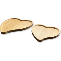 Heart Shaped Wooden Tray Set, Double Wood Snack Trays (2 Pack) Serving Plates for Party, Food, Nibbles, Tapas, Cheese, Candle Tray, Ottoman for Display, Jewelry Tray (Small and Large)