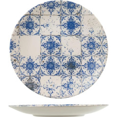 H&h Set of 12 Piatti Piani Lotus in Stoneware Blue and Avorio cm 28