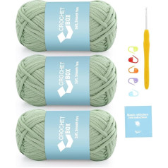 CrochetBox Crochet and Knitting Yarn - 3 Pack Cotton Nylon Blended Yarn Avocado Green, 4 Medium Weight Worsted Yarn, Easy to See Stitches, Won't Split Yarn, Beginner Friendly