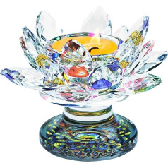 Fahibin Colourful Crystal Lotus, Colourful Crystal Lotus Flower Tea Light Candle Holder, Rainbow Colour Glass Candle Holder for Table Decorations, Home Decor and Meditation Corners