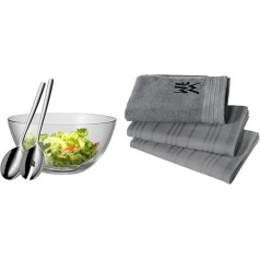 WMF Taverno Salad Bowl Set 3 Pieces, Salad Servers 25 cm with Salad Bowl, Round Bowl 23.5 cm & Kitchen Towel Set 3 Pieces, Cotton Kitchen Towels, 2 Tea Towels, Hand Towel, Tea Towel