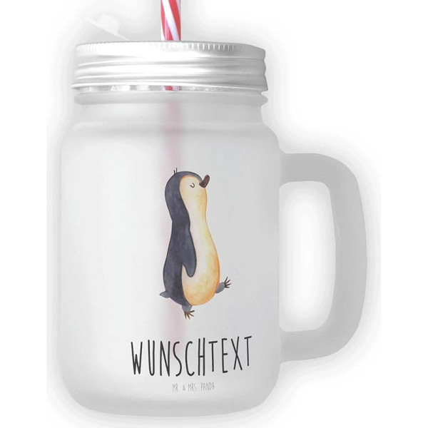 Mr. & Mrs. Panda Personalised Drinking Glass Mason Jar Penguin Marching - Personalised Gifts, Satisfied, Personalised Cocktail Glass