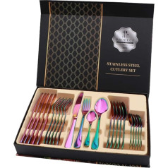 rismart 24-Piece Stainless Steel Cutlery Set Including Knife, Fork, Soup Spoon and Coffee Spoon for Six People, Rainbow
