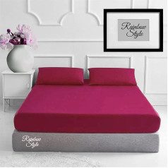 Rainbow Style Percale Easy Care Poly Cotton Plain Fitted Sheet with Matching Pillow Cases Red King Size